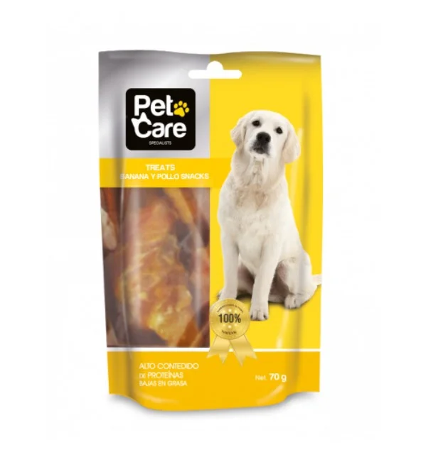 Pet Care Treats banana y pollo snacks 70gr - Imagen 1