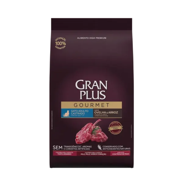 comida para gato gran plus gourmet gato adulto castrado cordero y arroz en mastica