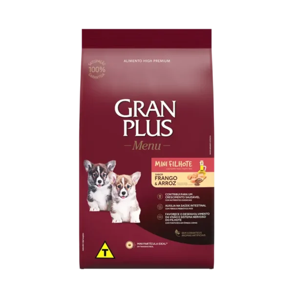 Alimento para perro gran plus menu cachorro mini raza pequeña pollo y arroz