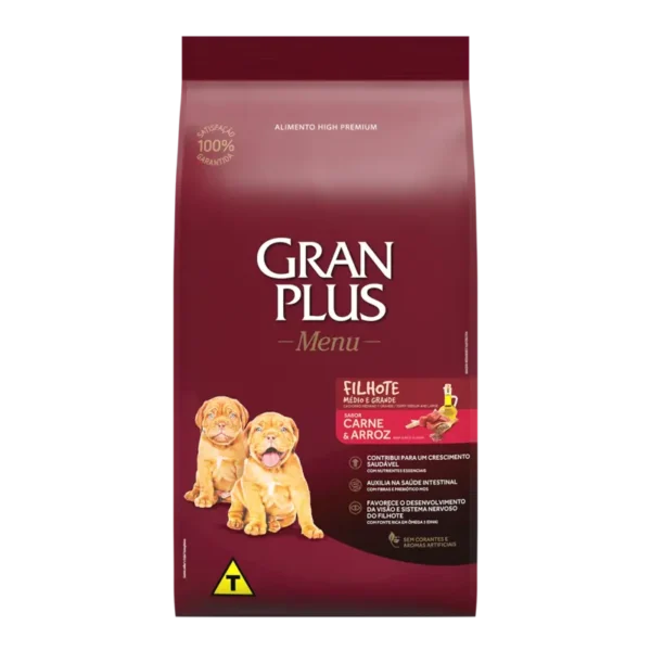 comida para perros gran plus cachorros raza mediana y grande carne y arroz