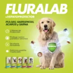 perrito feliz con su antipulga fluralab