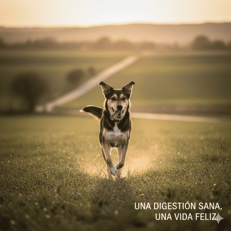 Guía completa sobre la digestión en perros: cómo funciona y cómo cuidarla Perro feliz con sistema digestivo saludable tras seguir una dieta adecuada.