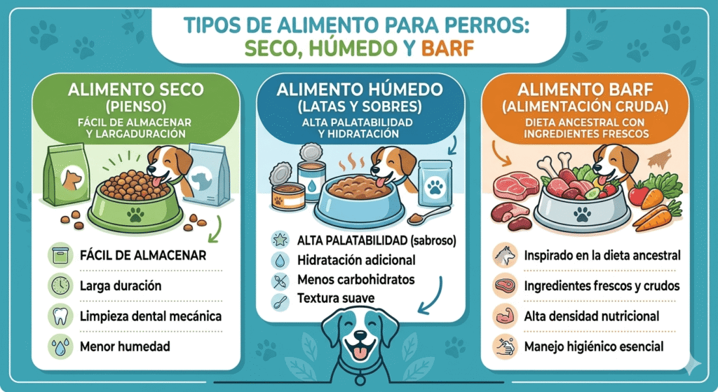 "Tipos de alimento para perros: seco, húmedo y BARF"