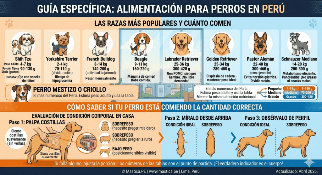 Detalle por raza de cuanto debe de comer