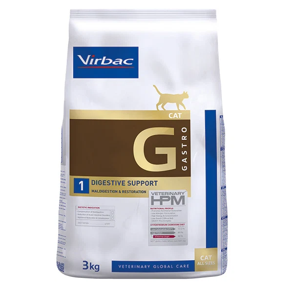 Virbac HPM Cat Gastro 3 Kg para el soporte digestivo Virbac HPM Cat Gastro 3 Kg es un alimento dietético completo para gatos formulado para apoyar la nutrición durante trastornos gastrointestinales y procesos de recuperación. Está indicado para compensar alteraciones de la digestión, ayudar en casos de absorción intestinal reducida y como apoyo nutricional en gatos con insuficiencia pancreática exocrina crónica, según la indicación veterinaria. Su fórmula está diseñada para proporcionar una cantidad concentrada de nutrientes y energía, lo que permite ofrecer raciones relativamente pequeñas cuando el gato necesita recuperar su estado nutricional. Esto resulta especialmente útil durante periodos de convalecencia, recuperación después de una cirugía digestiva o cuando existe una ingesta reducida de alimento. La fórmula de Virbac HPM Cat Gastro 3 Kg también busca ofrecer una buena tolerancia digestiva mediante un nivel reducido de almidón y la incorporación de fibras e ingredientes funcionales. Su composición incluye proteínas de cerdo y aves, grasas animales, arroz, pulpa de remolacha, linaza, psyllium, fructooligosacáridos, butirato de calcio y Lactobacillus acidophilus. ¿Para qué sirve Virbac HPM Cat Gastro 3 Kg? Esta dieta veterinaria está formulada principalmente para gatos que requieren soporte nutricional durante problemas digestivos o recuperación. Entre sus indicaciones dietéticas se encuentran: Compensación de alteraciones de la digestión. Reducción de trastornos agudos de la absorción intestinal. Apoyo nutricional en casos de insuficiencia pancreática exocrina crónica. Recuperación nutricional. Convalecencia. Además, según la información proporcionada para esta fórmula, puede utilizarse como parte del manejo nutricional de situaciones como gastritis, enteritis, colitis, megacolon, enfermedad inflamatoria intestinal, recuperación después de una cirugía digestiva y recuperación después de un periodo de falta de apetito. La elección de una dieta veterinaria debe realizarse de acuerdo con el diagnóstico y las indicaciones del médico veterinario. Beneficios de Virbac HPM Cat Gastro 3 Kg Favorece la recuperación nutricional Durante un problema gastrointestinal, un gato puede tener dificultades para mantener una adecuada ingesta de nutrientes. Virbac HPM Cat Gastro 3 Kg ofrece una concentración elevada de nutrientes y energía para ayudar a cubrir las necesidades nutricionales durante la recuperación. Su densidad energética permite proporcionar una cantidad importante de nutrientes en raciones más pequeñas, una característica útil cuando el gato presenta poco apetito o necesita recuperar progresivamente su condición corporal. Alta densidad energética La fórmula tiene una alta concentración de energía, con una proporción importante procedente de grasas y proteínas. Esta característica permite reducir el volumen de alimento necesario para cubrir las necesidades nutricionales, disminuyendo al mismo tiempo la cantidad que debe procesar el aparato digestivo. Por ello, esta presentación puede resultar especialmente práctica cuando el objetivo es mantener el aporte nutricional durante una etapa de convalecencia. Bajo contenido de almidón Virbac HPM Cat Gastro 3 Kg presenta un contenido reducido de almidón. Según las especificaciones proporcionadas, contiene 13 % de almidón en materia bruta. Una cantidad moderada de este componente forma parte del enfoque de la fórmula para favorecer la tolerancia digestiva y limitar la carga digestiva en gatos que requieren una alimentación especializada. Fórmula con fuentes limitadas de proteína La dieta utiliza un número limitado de fuentes proteicas: cerdo, aves y guisantes. Además, no incluye carne de vacuno, gluten, maíz, trigo, arroz, soja, huevo, pescado ni productos lácteos, según la información de formulación proporcionada. Esta característica puede ser relevante cuando el veterinario busca una alimentación con un número limitado de fuentes proteicas para determinados pacientes con sensibilidad digestiva. Digest Plus Complex La fórmula incorpora un conjunto de ingredientes funcionales denominado Digest Plus Complex, orientado al soporte de la función digestiva. Incluye componentes como fibras seleccionadas, prebióticos, arcilla, butirato, nucleótidos y Lactobacillus acidophilus. En conjunto, estos ingredientes forman parte del enfoque nutricional de la dieta para favorecer la tolerancia digestiva y el funcionamiento adecuado del intestino. Apoyo a la hidratación La fórmula contiene cantidades de proteínas y sodio que, de acuerdo con las características del producto, pueden estimular el consumo de agua. Mantener agua fresca disponible es especialmente importante para cualquier gato y debe formar parte de su cuidado diario, independientemente del alimento que consuma. Ingredientes funcionales para el sistema digestivo Prebióticos y fibras Los fructooligosacáridos y determinadas fibras de la fórmula contribuyen al enfoque nutricional dirigido al sistema digestivo. El psyllium también forma parte de la composición y aporta fibra, mientras que la pulpa de remolacha complementa el aporte de fibra de la dieta. Butirato de calcio El butirato de calcio está incluido como parte de la fórmula funcional. El butirato es un compuesto relacionado con el metabolismo de las células intestinales y forma parte de las estrategias nutricionales utilizadas para apoyar la función del intestino. Nucleótidos y beta-glucano La levadura de cerveza aporta componentes como beta-glucano y nucleótidos, incluidos dentro de la estrategia nutricional de soporte digestivo y recuperación. Lactobacillus acidophilus La fórmula incorpora Lactobacillus acidophilus. Se trata de un microorganismo utilizado en nutrición veterinaria como parte de estrategias dirigidas al equilibrio de la microbiota intestinal. ¿Cuándo puede ser una opción para tu gato? Virbac HPM Cat Gastro 3 Kg puede ser una alternativa cuando el veterinario recomienda una dieta veterinaria para acompañar la recuperación de un gato con necesidades digestivas específicas. Puede formar parte del manejo nutricional en: Gastritis. Enteritis. Colitis. Alteraciones de la digestión. Trastornos agudos de absorción intestinal. Insuficiencia pancreática exocrina crónica. Enfermedad inflamatoria intestinal. Megacolon. Recuperación después de una cirugía digestiva. Convalecencia. Recuperación después de un periodo de falta de apetito. No significa que el alimento por sí solo trate estas enfermedades. Su función es proporcionar soporte nutricional especializado dentro del manejo establecido por el veterinario. Una dieta pensada para gatos en recuperación Cuando un gato atraviesa un problema digestivo, mantener una alimentación adecuada puede ser un reto. La pérdida de apetito, la alteración de la digestión o una menor absorción intestinal pueden dificultar que reciba todos los nutrientes que necesita. En este contexto, una dieta como Virbac HPM Cat Gastro 3 Kg está diseñada para facilitar el aporte nutricional mediante una fórmula concentrada y de buena palatabilidad. La combinación de proteínas, grasas, fibras e ingredientes funcionales busca ofrecer una alimentación completa durante las etapas en las que el gato necesita especial atención nutricional. Además, la fórmula está diseñada para gatos en diferentes etapas de vida, según las especificaciones proporcionadas, incluyendo gatitos, adultos, gestantes, lactantes y gatos sénior. Su utilización concreta debe definirse según la condición del animal y la recomendación profesional. Composición La fórmula contiene: Proteínas deshidratadas de cerdo y aves de corral, arroz, grasas animales, minerales, proteínas hidrolizadas de cerdo y aves de corral, pulpa de remolacha, lignocelulosa, linaza, levadura de cerveza, aceite de pescado, fibra de psyllium, fructooligosacáridos, crustáceos hidrolizados como fuente de quitosán, butirato de calcio y Lactobacillus acidophilus. Presentación disponible Virbac HPM Cat Gastro 3 Kg está disponible en: 1,5 kg 3 kg Esta ficha corresponde específicamente a la presentación de 3 kg, una alternativa práctica para mantener el tratamiento nutricional durante el periodo indicado por el veterinario. Contraindicaciones De acuerdo con las especificaciones proporcionadas para esta dieta, no está indicada para gatos con enfermedad renal crónica, insuficiencia cardíaca o insuficiencia hepática crónica. Si tu gato presenta alguna enfermedad diagnosticada, recibe medicamentos o está atravesando un periodo de recuperación, consulta con su veterinario antes de cambiar su alimentación. Preguntas frecuentes sobre Virbac HPM Cat Gastro 3 Kg ¿Para qué sirve Virbac HPM Cat Gastro 3 Kg? Es una dieta veterinaria completa destinada al soporte nutricional de gatos con trastornos gastrointestinales, alteraciones de la digestión, problemas de absorción intestinal o durante procesos de recuperación y convalecencia. ¿Puede utilizarse en gatos con gastritis? La gastritis aparece entre las otras aplicaciones indicadas para esta dieta. Sin embargo, el diagnóstico y la decisión de utilizarla deben corresponder al médico veterinario. ¿Virbac HPM Cat Gastro 3 Kg ayuda cuando mi gato tiene poco apetito? Su alta densidad energética y elevada palatabilidad están diseñadas para favorecer el consumo y permitir un aporte nutricional concentrado. Si el gato deja de comer, es importante consultar rápidamente al veterinario para determinar la causa. ¿Esta dieta sirve para gatos con insuficiencia pancreática? Está indicada nutricionalmente para casos de insuficiencia pancreática exocrina crónica, según las especificaciones del producto. El veterinario debe establecer la pauta adecuada para cada paciente. ¿Virbac HPM Cat Gastro 3 Kg es para gatos adultos? La fórmula está indicada, según la información proporcionada, para todas las etapas de vida, incluyendo gatitos, adultos, gestantes, lactantes y sénior. ¿Qué presentación debo comprar? Esta ficha corresponde a Virbac HPM Cat Gastro 3 Kg. También existe una presentación de 1,5 kg. La cantidad adecuada dependerá de la duración del manejo nutricional y de la ración indicada para tu gato. ¿Puedo darle esta dieta a mi gato sin receta veterinaria? Al tratarse de una dieta veterinaria, lo recomendable es utilizarla siguiendo la indicación de un médico veterinario, especialmente cuando existe una enfermedad gastrointestinal diagnosticada. ¿Virbac HPM Cat Gastro 3 Kg reemplaza el tratamiento médico? No. Es un alimento dietético que proporciona soporte nutricional. No sustituye el diagnóstico, tratamiento ni seguimiento veterinario de una enfermedad digestiva. ¿Dónde comprar Virbac HPM Cat Gastro 3 Kg en Lima? Puedes comprar Virbac HPM Cat Gastro 3 Kg en Mastica, tienda online de productos para mascotas en Lima, sujeto a disponibilidad de stock.